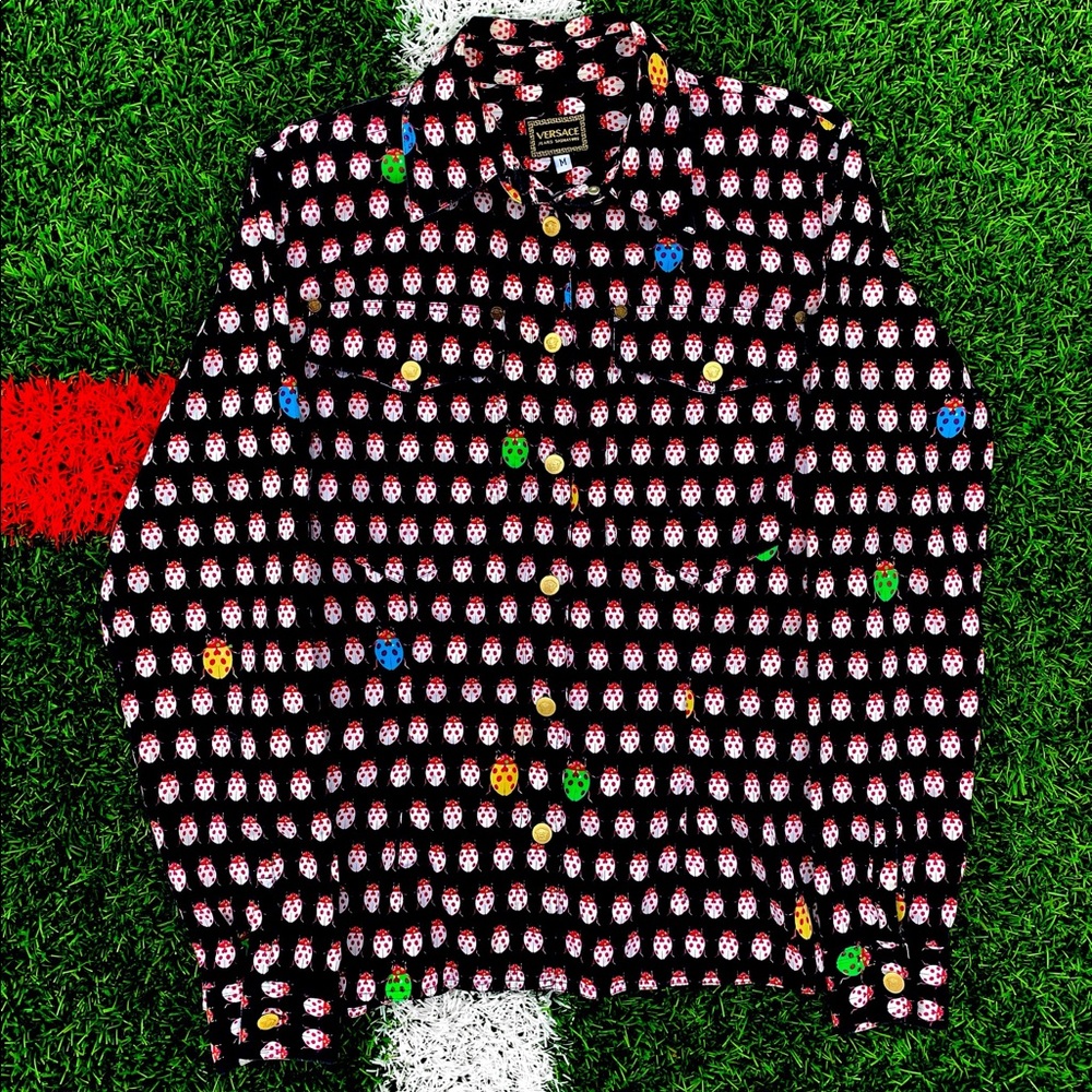 1995 Versace Ladybug Print Button Up Shirt🐞💜